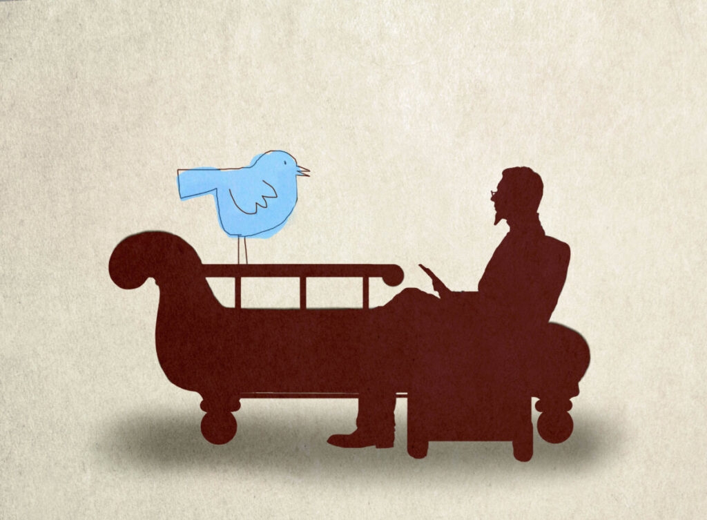 Twitter bird talking to psychiatrist