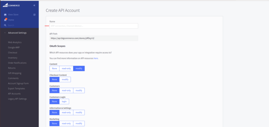 BigCommerce API Integration Configuration