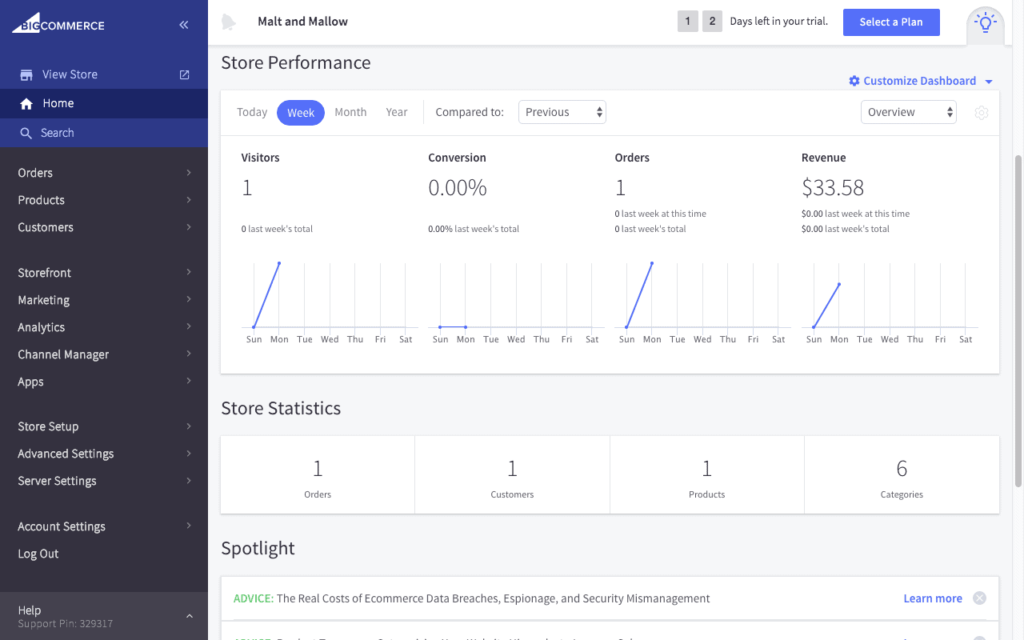 BigCommerce Dashboard