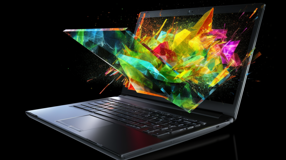 Laptop screen exploding with colour created by Midjourney