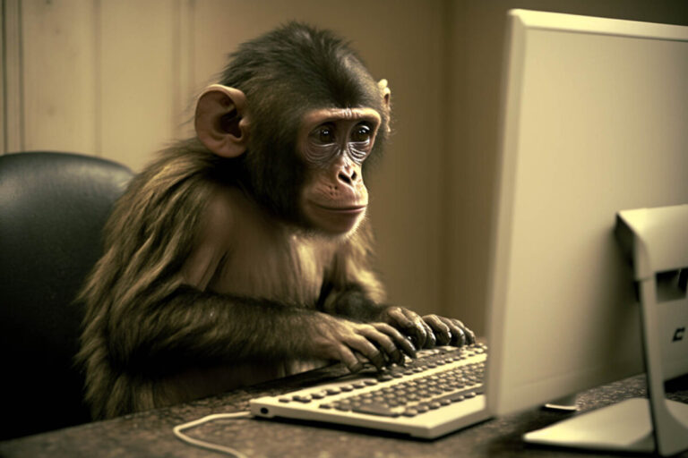 Monkey at keyboard suggesting dumb AI