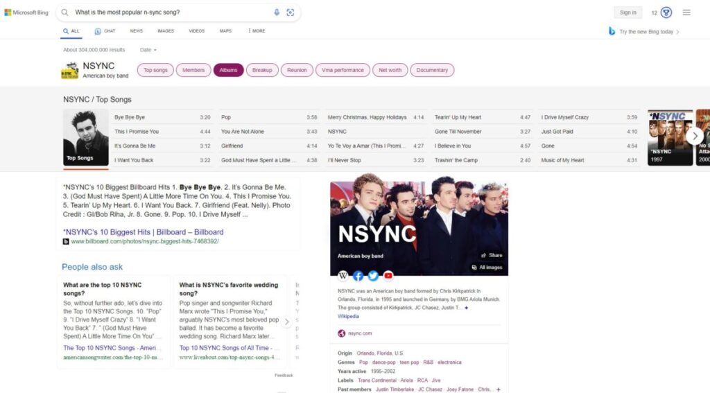 Bing Search Results Compared to Ecosia