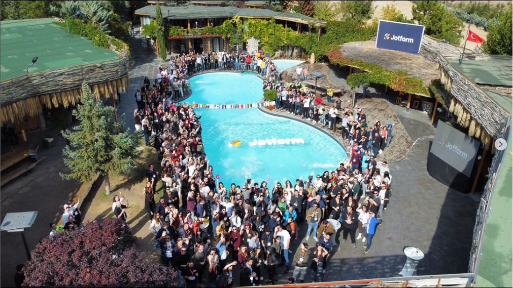 Jotform employees gathered in Turkey in 2022 to celebrate the launch of Jotform Sign