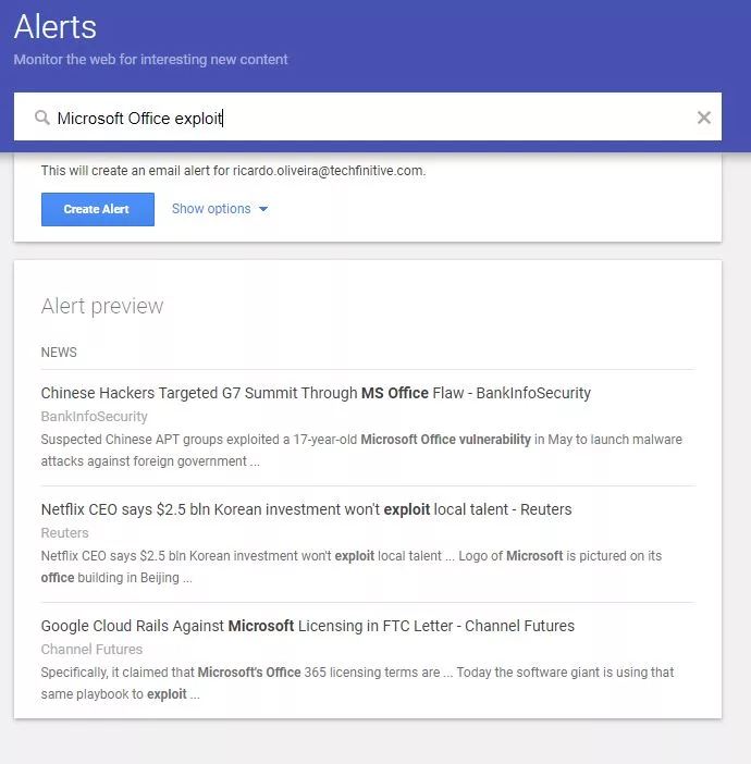 Secure your business - Creating a Google Alert for Microsoft Office exploits
