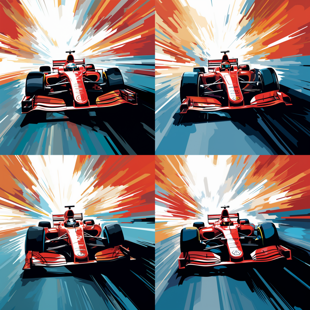 Midjourney 5.2 image of Formula 1 cars