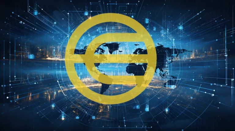 Worldcoin logo on world map