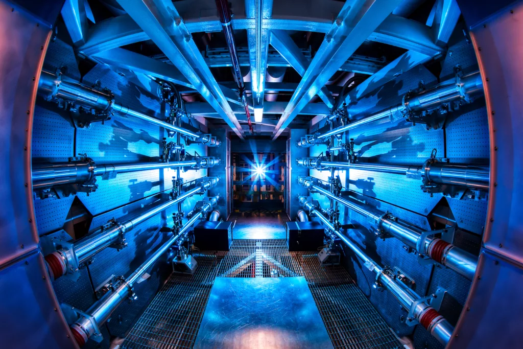 A color-enhanced image of the inside of a NIF preamplifier support structure. Credit: Damien Jemison LLNF