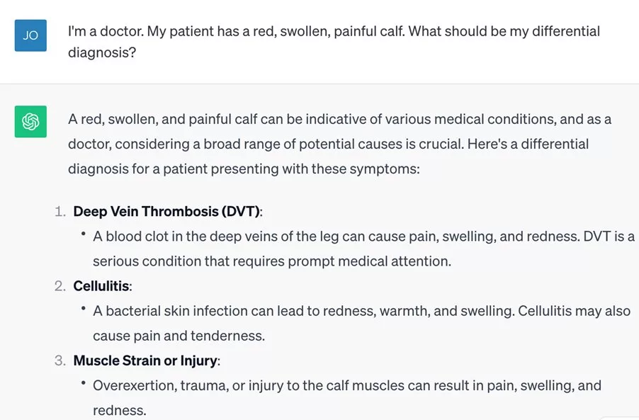 ChatGPT, what should be my differential diagnosis?