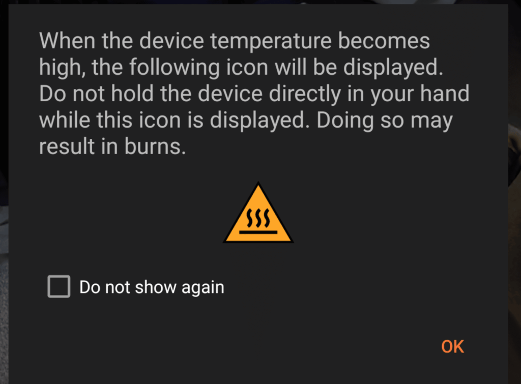 Sony Xperia 1 IV - Hot warning screen