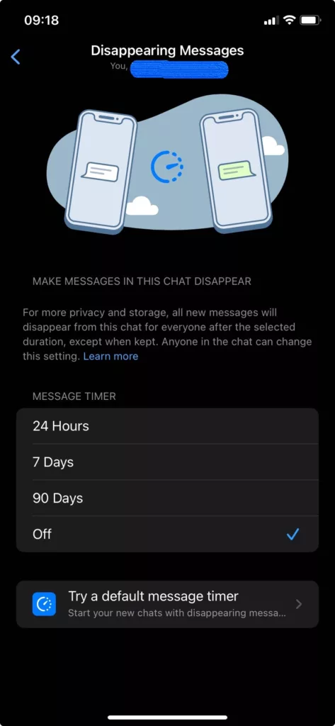 WhatsApp Make Messages Disappear - Retention Period - 1