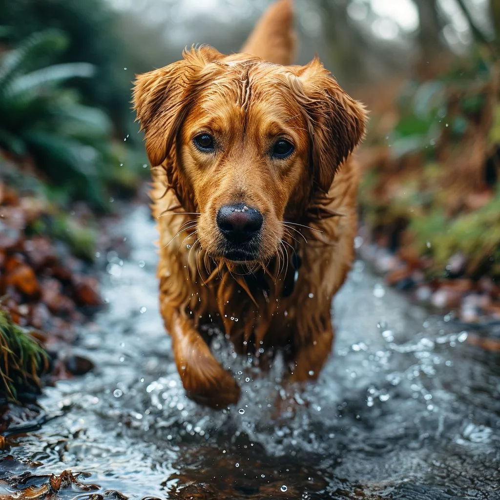 Midjourney image of a labrador running through water