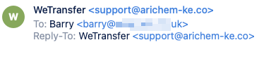 Fake WeTransfer email sender