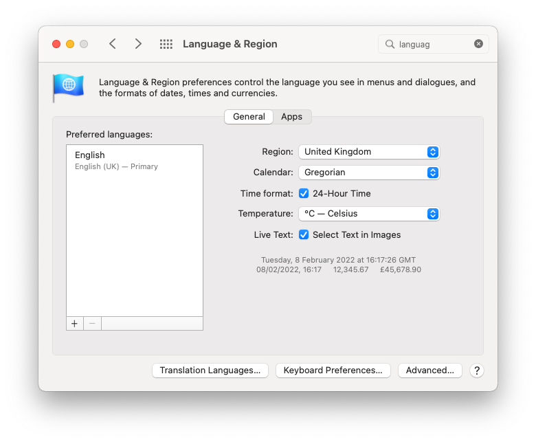Mac language settings