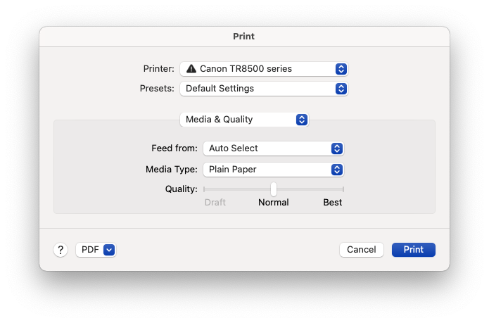 Microsoft Word plain paper select