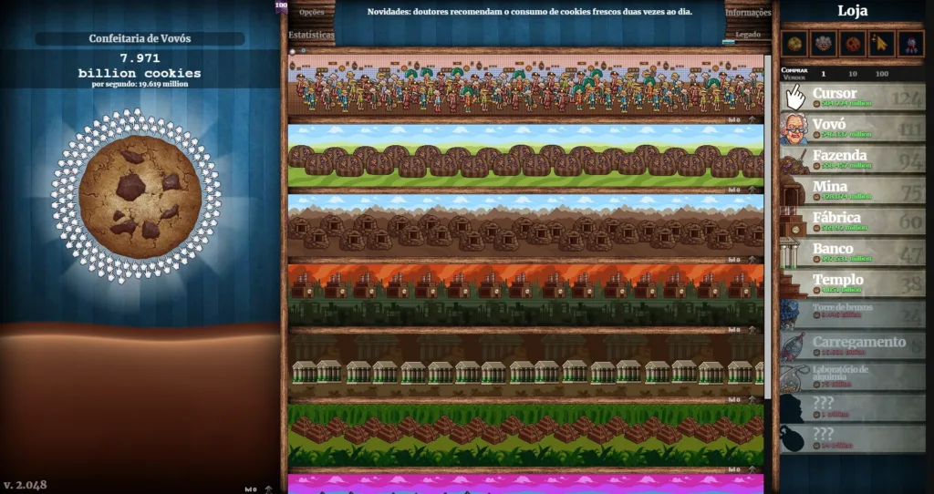 Example of a clicker game, Cookie Clicker