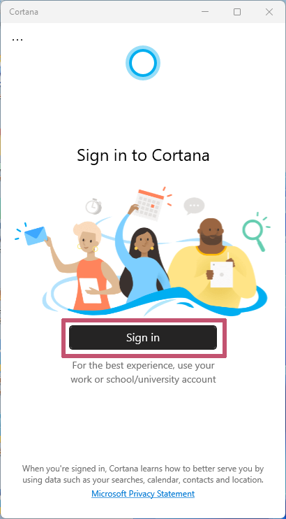 sign in to cortana