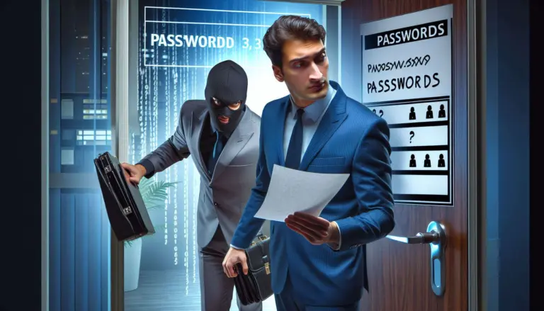 Cybersecurity human error - businessman lets attacker through door