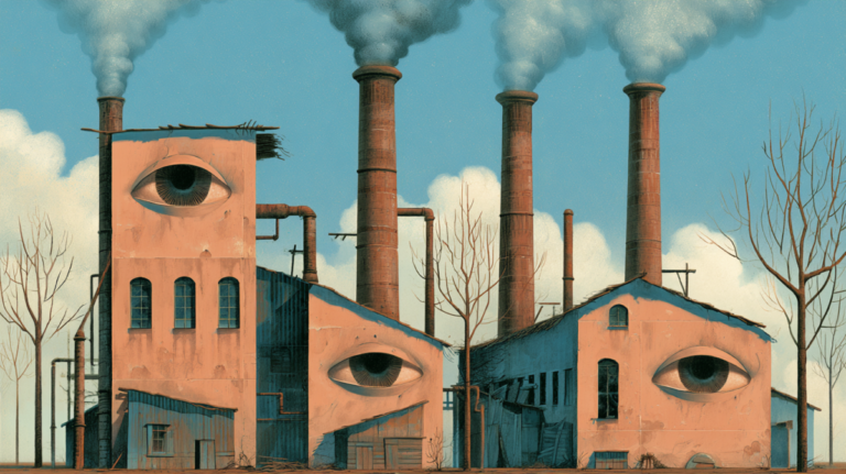 Image of a factory with eyes