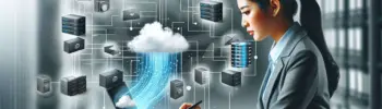 what is storage backup pictured as woman with laptop files streaming into cloud and multiple computers
