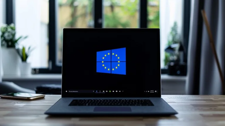 Laptop with EU flag on screen