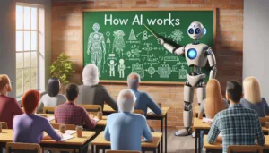 cisco ai jobs - robot teacher showing "how AI works"