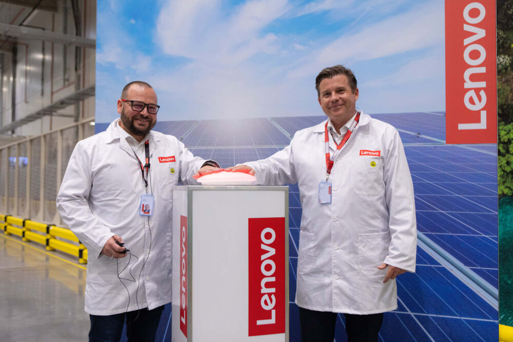 lenovo sustainable technology solar panel switch on at budapest factory