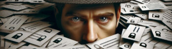 last world password day shown by angry man surrounded by discarded passwords