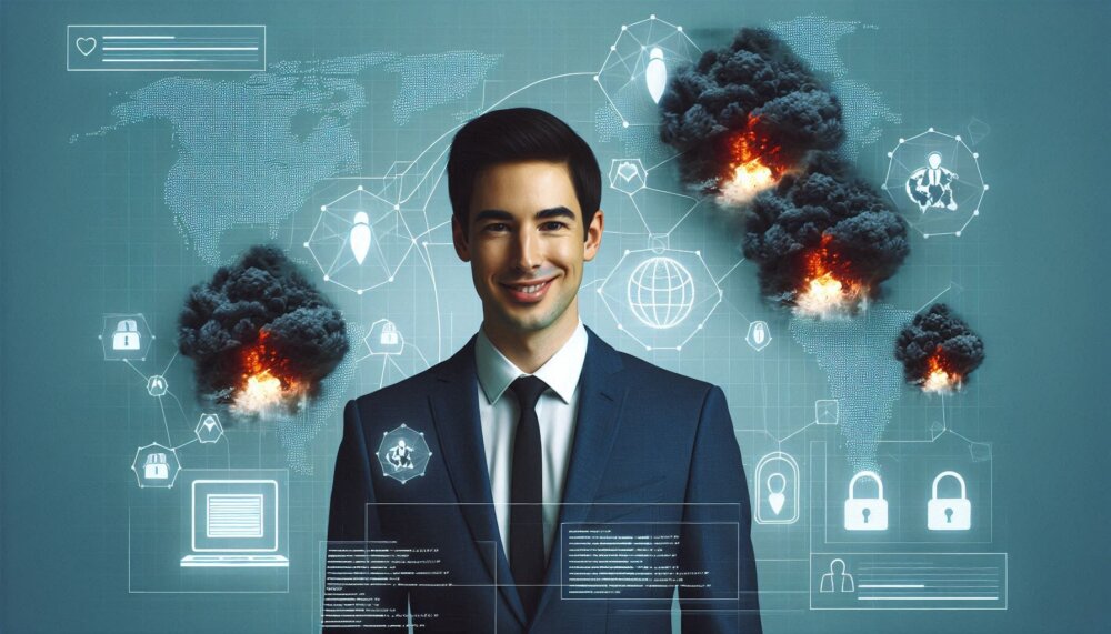 ddos myths - man smiling while ddos attacks happen in background