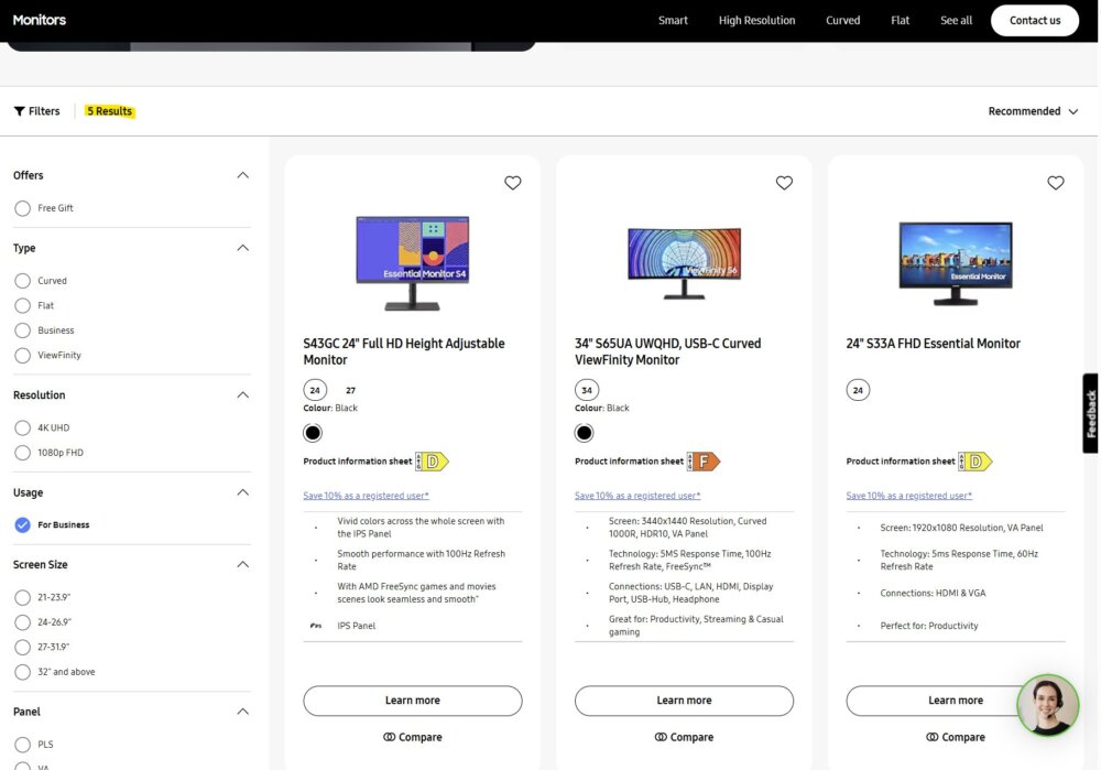 samsung business monitors on website