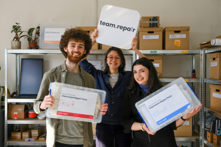 Team Repair's co-founders of Megan Hale, Anaรฏs Engelmann and Oscar Jones