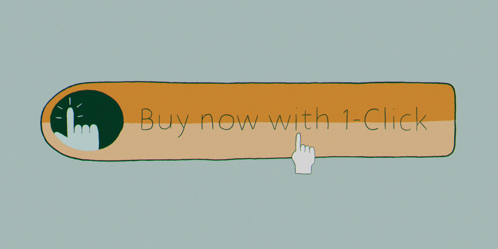 Still image from Buy Now The Shopping Conspiracy, Buy Now with 1-Click graphic