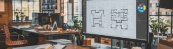 Monitor AI design - illustrated by large monitor in modern architect's office