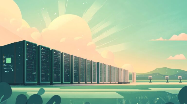 AWS data centre decarbonisation shown by greener data centre with sun rising
