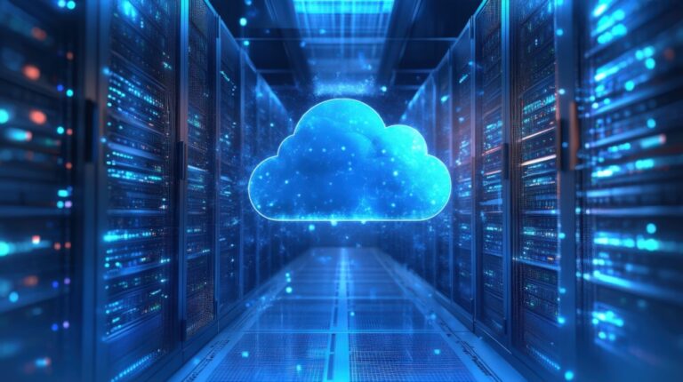 Hybrid cloud cost management abstract image of cloud in data centre