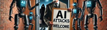 prepare for ai cyberattacks concept shown by IT manager welcoming AI attackers in