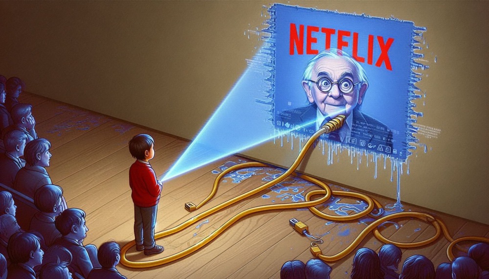 streaming services CDN leeching shown by Netflix beamed against wall with information leaking from cable