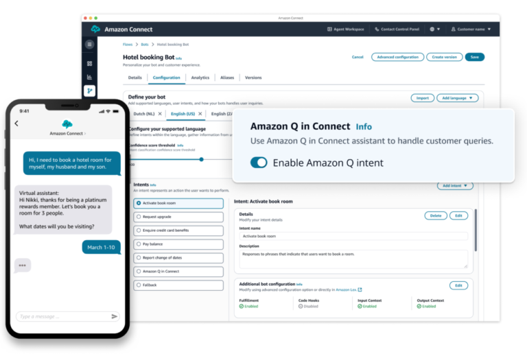 Amazon AI contact centre shown by Amazon Q in Connect illustrative screenshot
