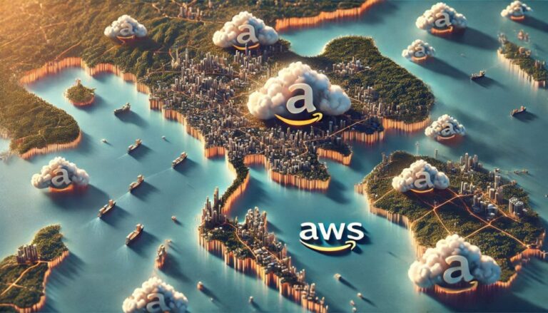 Photorealistic map of Thailand with AWS logos dotted around