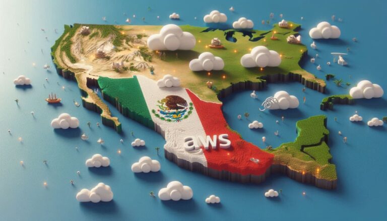 Photorealistic map of Mexico with AWS logo in middle
