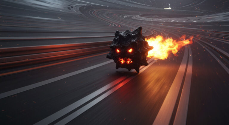 speed of malware growth represented by malware racing along a track with fire trailing behind it to indicate its speed