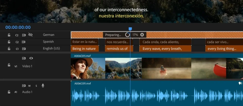 Adobe's new Caption Translation feature in action (