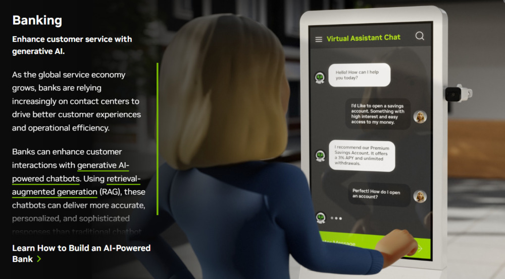 Nvidia financial industry AI shown by banking chatbot image