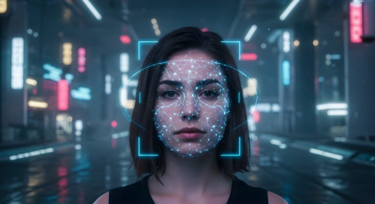 Fintechs remote verification shown by futuristic face scanning technology