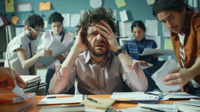 60-hour work concept shown by stressed office workers
