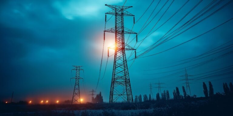 Power grid attackers shown by cyber attack dark skyline city grid outage blackout data power.