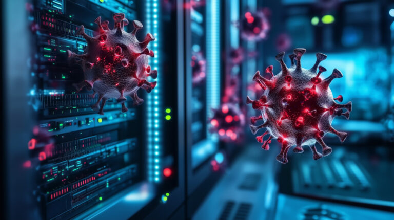 VMware escape flaw shown by graphic of infections spreading on computer servers