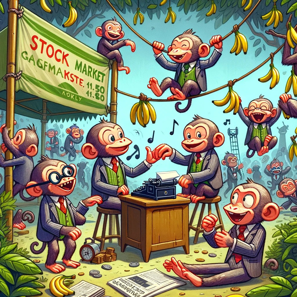 ChatGPT interpretation of monkey business... showing monkeys dressed in suits