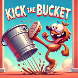 ChatGPT generated image of a cartoon character kicking a bucket