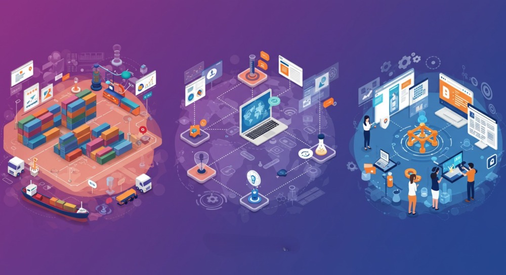 Abstract concept of blockchain in supply chain, web ads and publishing