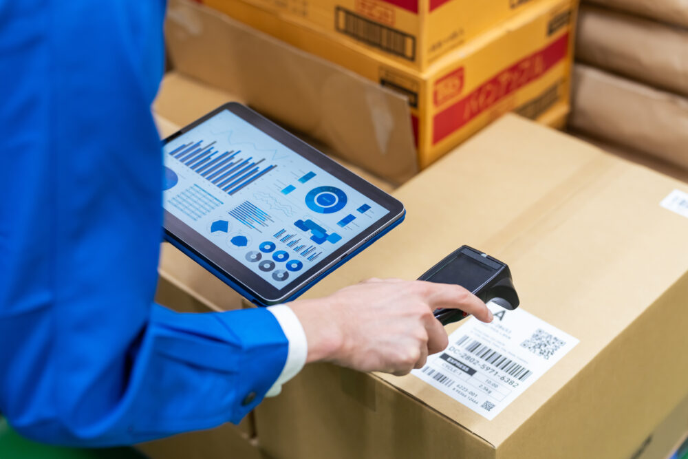 QR code on box in factory